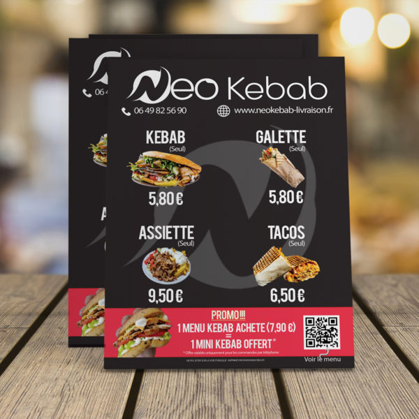 Création et impressions de flyers pour un snack Neokebab par emacrea