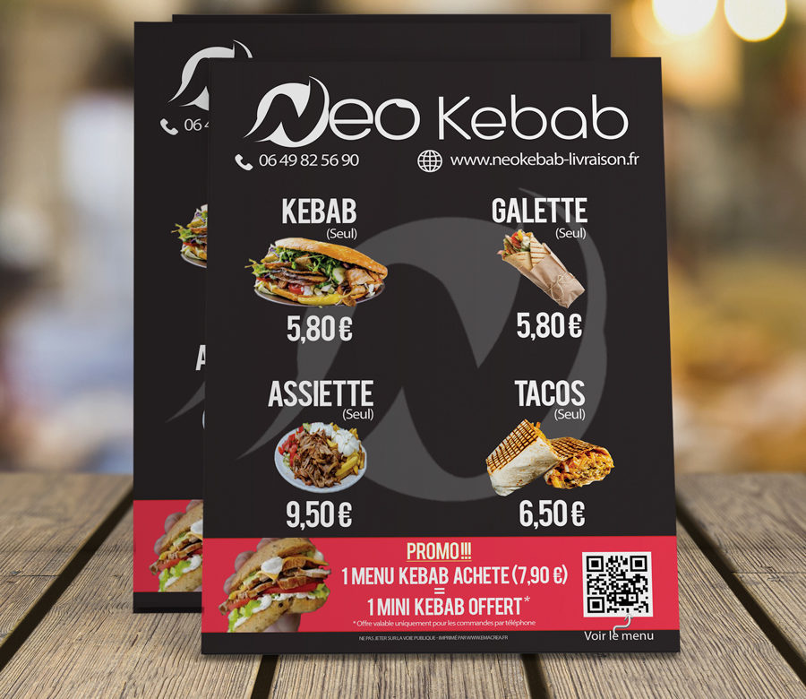 Création et impressions de flyers pour un snack Neokebab par emacrea
